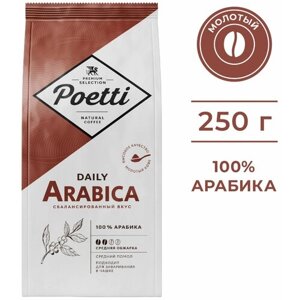 Кофе молотый Poetti Daily Arabica, орех, цитрус, 250 г, металлизированный пакет