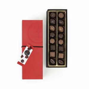 Конфеты шоколадные ассорти, 16 конфет, 5 видов начинки и 2 вида шоколада, BODRATO CIOCCOLATO, 0,160 кг (красная карт/коробка пенал)