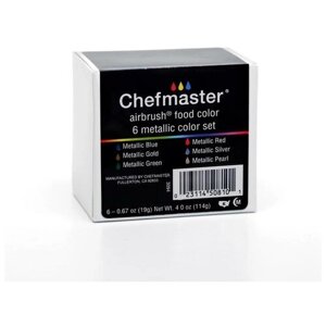 Краски сияющие набор Металлик Metallic airbrush Chefmaster, 6 цветов по 20 гр.