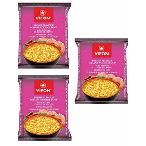 Лапша быстрого приготовления со вкусом креветки Vifon, пачка 60 г 3 шт.