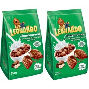 Leonardo, готовый завтрак Подушечки с шоколадно-ореховой начинкой,2 шт по 250 г