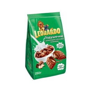Leonardo, готовый завтрак Подушечки с шоколадно-ореховой начинкой, 250 г