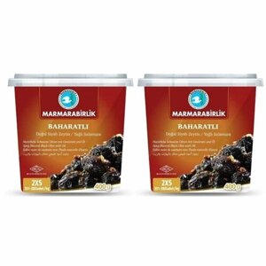 Маслины Marmarabirlik Baharatli 2XS черные вяленые с косточкой в масле и специях, 400 г, 2 шт