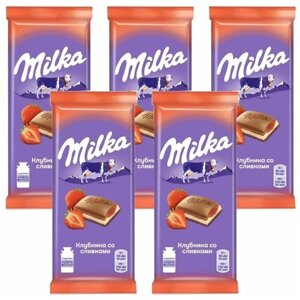 MILKA Молочный шоколад, с Двухслойной начинкой, Клубника, сливки, Флоу-пак, 5шт. 85гр