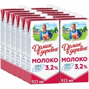 Молоко Домик в деревне ультрапастеризованное 3.2% 3.2%12 шт. по 0.95 л, 12 шт. по 0.95 кг