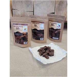 Набор "Класический шоколад", темный 88% с тростниковым сахаром, темный 70% с кокосовым сахаром, молочный 50%COFFEE&CHOCOLATE, 300 гр)