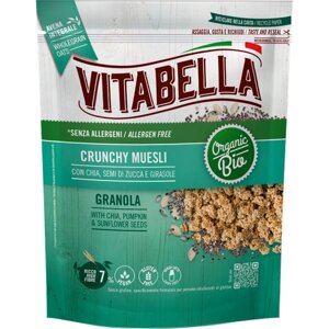 Органическая Гранола Vitabella Crunchy Granola, смесь хрустящих хлопьев с семечками чиа, подсолнечника и тыквы, без глютена и без аллергенов, только натуральные ингредиенты, веган