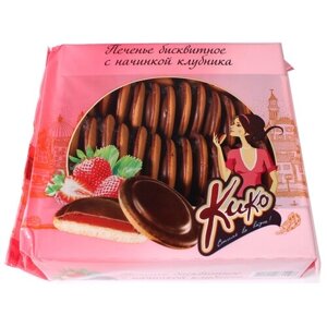 Печенье Кико бисквитное с начинкой Клубника в темной глазури, 1.2 кг