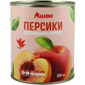 Персики консервированные ашан Красная птица половинки в сиропе, 425 мл, 5 шт