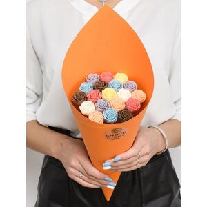 Подарок к пасхе 19 шоколадных роз в букете от CHOCO STORY-Сладкий разноцветный микс в яркой упаковке, 228 гр. B19-O-MIX
