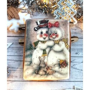 Пряничная открытка Милые снеговики. Пряники имбирные марки "Кузовок радости"