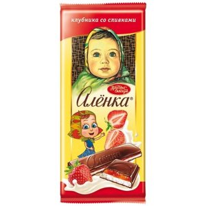 Шоколад Алёнка молочный с начинкой клубника со сливками, 87 г