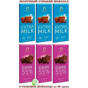Шоколад"OZERA"микс горький DARK 55%молочный OZERA Extra milk, в его составе какао из отборных какао-бобов"Озерский сувенир"6*90 гр.