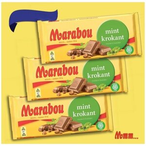 Шведский плиточный молочный шоколад с хрустящей мятой, Финские товары (Marabou Марабу, Mint Krokant" 3 шт х 200 гр )