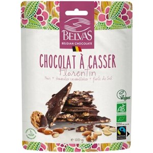 Сладости Belvas Шоколад тёмный "Belgian Thins 56%с миндалём и солью геранда Belvas 120 г