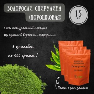 Спирулина водоросли (порошок), 1,5 кг (3 * 500 грамм), натуральная добавка с высоким содержанием растительного белка
