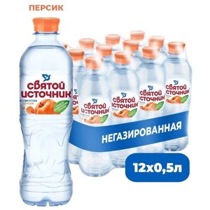 Вода питьевая Святой источник со вкусом персика негазированная ПЭТ, лимон, 12 шт. по 0.5 л