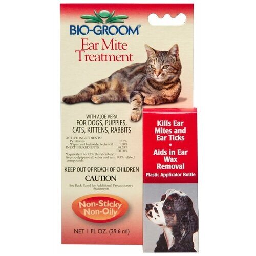Bio-Groom Капли против ушного клеща для собак, щенков, кошек, котят и кроликов, 30 мл