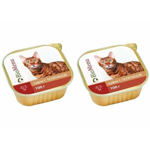 BioMenu Консервы для кошек кошек суфле с Телятиной, 100 г, 2 шт