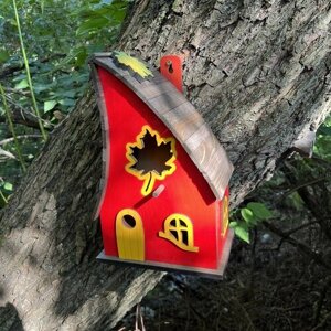 Деревянный скворечник для птиц PinePeak / Кормушка для птиц подвесная для дачи и сада, 320х200х140мм
