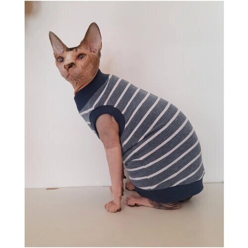 Футболка для кошек, размер 35 (длина спины 35см), цвет сине-серый / майка футболка для кошек сфинкс /одежда для животных / одежда для кошек сфинкс