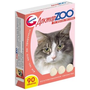 Кормовая добавка Доктор ZOO для кошек Со вкусом ветчины и биотином , 90 таб.