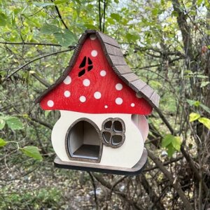 Кормушка для птиц PinePeak / деревянный скворечник для птиц подвесной для дачи и сада, 240х220х140мм
