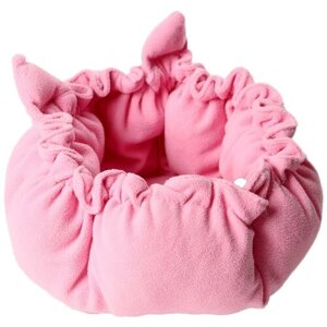Лежак для собак и кошек Пушистое счастье кокон с ушками 55х55х3 см 55 см 55 см круглая розовый 3 см