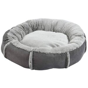 Лежак подушка круглый 56х56х15 см, меховой, серый