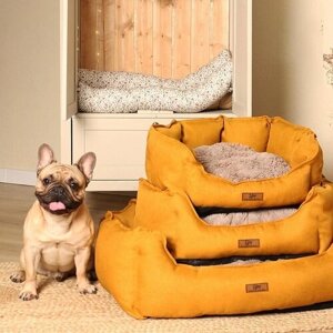 Лежанка для собаки и кошки, лежак для животных мелких и средних пород, со съемной подушкой, размер ( 60х50х20 ), рогожка