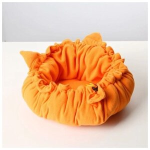 Лежанка для животных на стяжке с ушками, цвет оранжевый 55 см