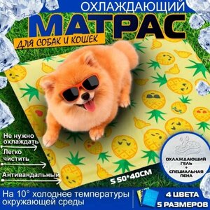 Охлаждающий коврик для собак гелевый, Ананас S, мат подстилка для кошек, холодная лежанка для мелких средних и крупных пород животных
