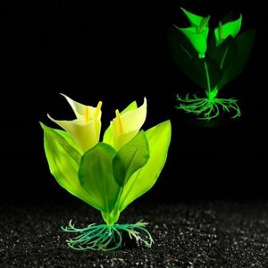 Растение искусственное аквариумное, светящееся, 10 см, зелёное (комплект из 5 шт)