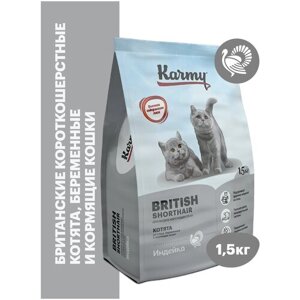 Сухой корм KARMY Kitten British Shorthair для беременных и кормящих кошек и котят Индейка 1,5кг