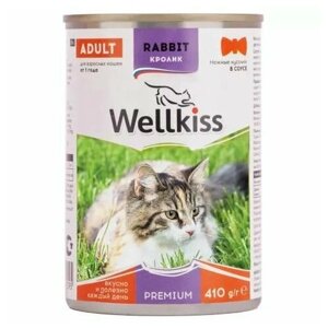 Wellkiss Влажный корм консервы для кошек, нежные кусочки с кроликом в соусе, 410 гр, 4 шт