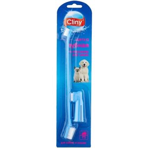 Зубная щетка Cliny (Neoterica) с массажером для десен голубая для собак и кошек , 30 мл , 25 г