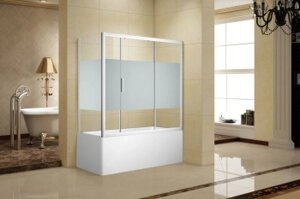 Aquanet Practic, Шторка для ванны х боковое стекло 1500х750мм, полоска, хром, 6мм (254246)