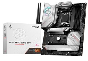 Материнская плата ATX MSI MPG B650 EDGE WIFI (AM5, AMD B650, 4*DDR5 (6600), 6*SATA 6G RAID, 3*M. 2, 2*PCIE, 2.5glan, wifi, BT, HDMI, DP, USB type-C, 7*