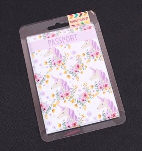 Обложка для паспорта Единороги с цветами (ОП2017-175)