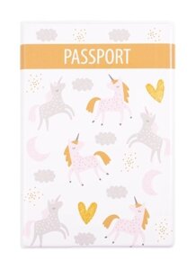 Обложка для паспорта Единороги с сердечками (глиттер) (ПВХ бокс) (ОП2021-262)