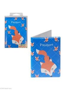 Обложка для паспорта Лиса на синем фоне (ПВХ бокс)