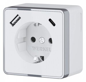 Розетка с заземлением, шторками и USB Werkel Gallant белые W5071701