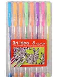 Ручки гелевые неоновые Art idea, 0.8 мм, 8 цветов