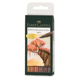 Ручки-кисточки капиллярные «Pitt», Faber-Castell, земля, 6 штук