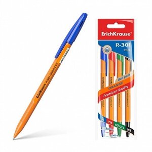 Ручки шариковые 04цв "R-301 Orange Stick" 0.7мм, синяя, черная, красная, зеленая, подвес, ErichKrause