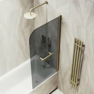 Шторка на ванну поворотная с полотенцедержателем MaybahGlass 140х40 профиль бронзовый, стекло графит