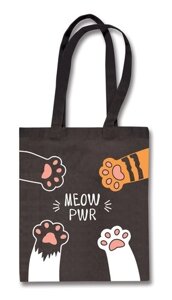 Сумка-шоппер Meow power: Кошачьи лапки черная, текстиль, 40см. 32см., с 2 ручками