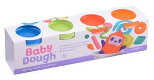 Тесто для лепки "BabyDough"Набор 4 цвета (синий, нежно-зеленый, красный, оранжевый)