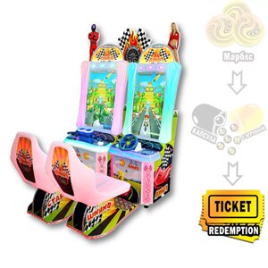 "Авто-мото гонка" двойной детский автомат с видеоиграми и призовыми билетами