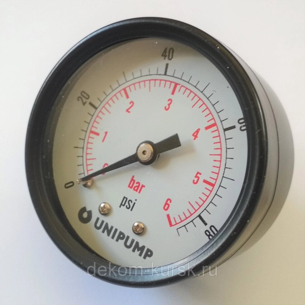 Манометр 6 бар, 1/4", аксиальный насоса Unipump от компании Сервисный центр «ДЕКОМ» - фото 1